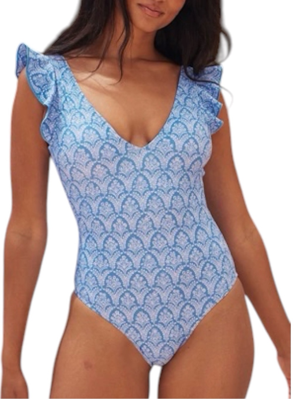 Summersalt The Ruffle Backflip Women’s Blue Floral One Piece Swimsuit EUC 14